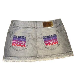 Vintage Y2K Rocawear Denim Mini Skirt Women E Gray Distressed Embroidered Pocket